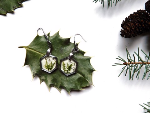 Winter Forest Earrings - Hexagonal Silver