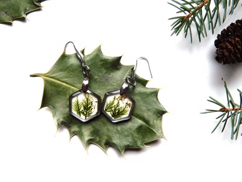 Winter Forest Earrings - Hexagonal Gold