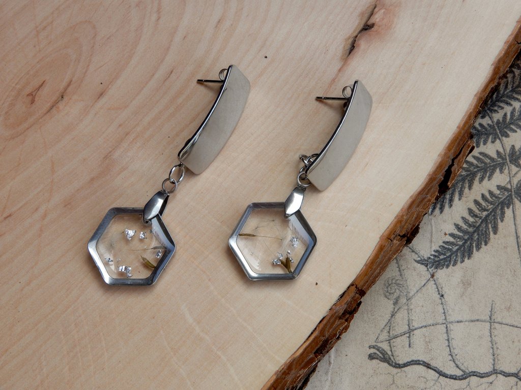 Dandelion Earrings - Hexagonal Silver